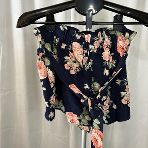 SHEIN Navy Floral Blouse with Pink Accents